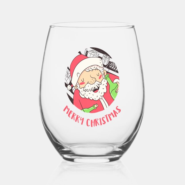 Tipsy Santa | Festive Stemless Wine Glass (Front)