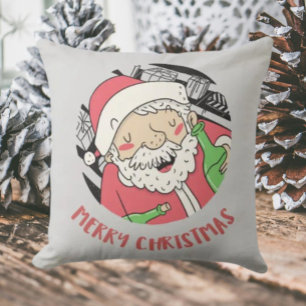 Tipsy Santa   Funny Holiday Throw Pillow