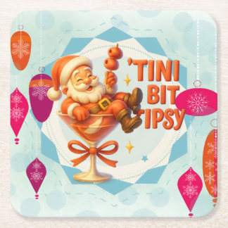 tipsy santa  square paper coaster