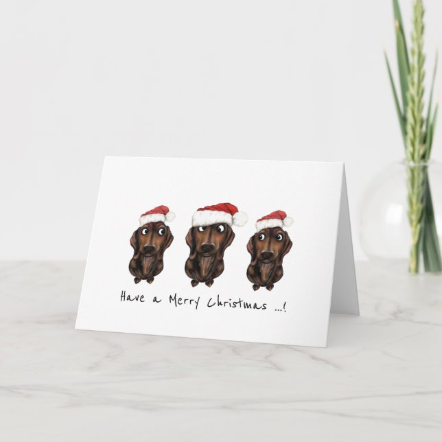 Tipsy Sausage Dog Christmas Card (Front)