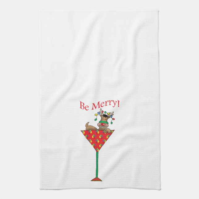 Tipsy-tini's Reindeer Kitchen Towel (Vertical)