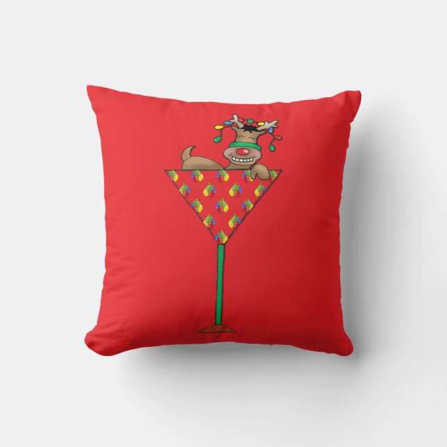 Tipsy-tini's Reindeer Throw Pillow (Front)