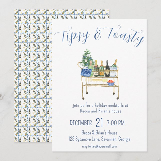 Tipsy & Toasty Christmas Party Bubbly Invitation (Devant / Derrière)