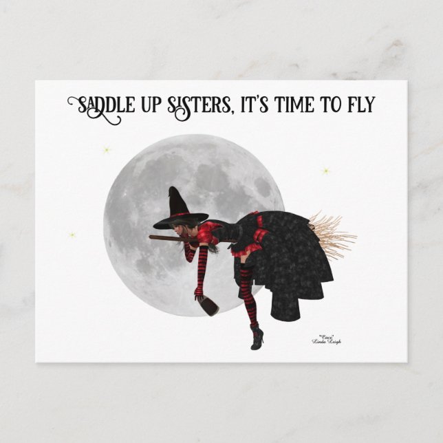 Tipsy Witch On Flying Broom Postcard (Front)
