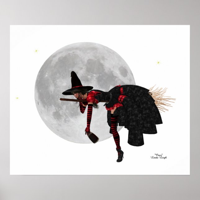 Tipsy Witch On Flying Broom Poster (Front)
