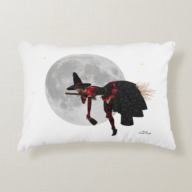 Tipsy Witch On Flying Broom Throw Pillow (Front)