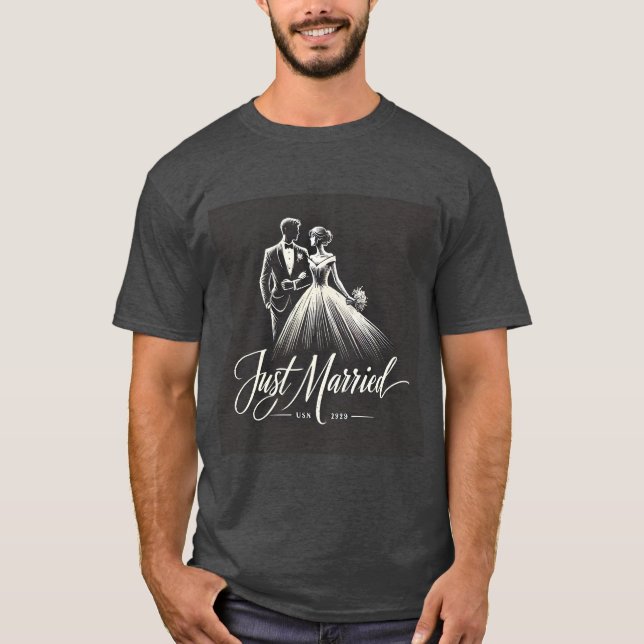 Tirage À La Main Juste Marié Mens Tshirt (Devant)