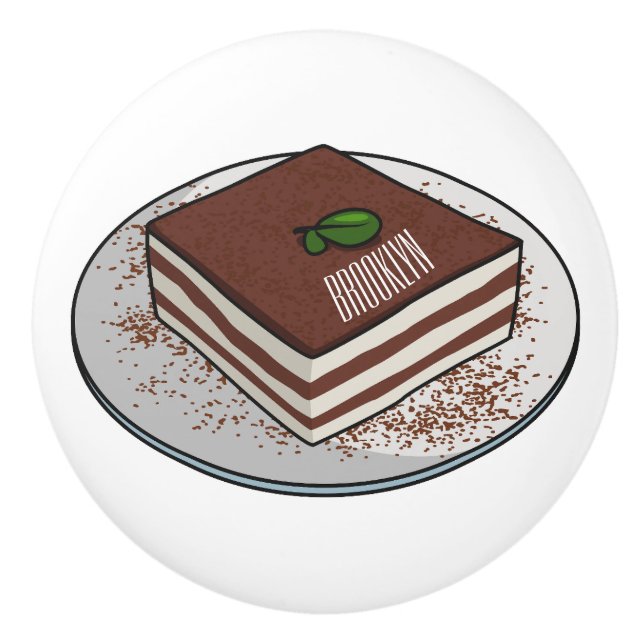Tiramisu cake cartoon illustration ceramic knob (Front)