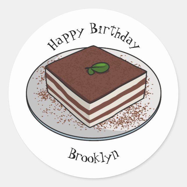 Tiramisu cake cartoon illustration  classic round sticker (Front)