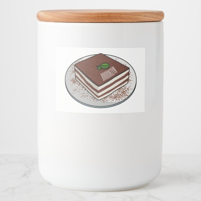 Tiramisu cake cartoon illustration  food label (Front)