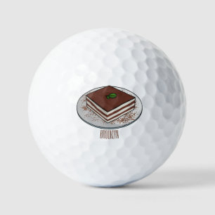 Tiramisu cake cartoon illustration golf balls