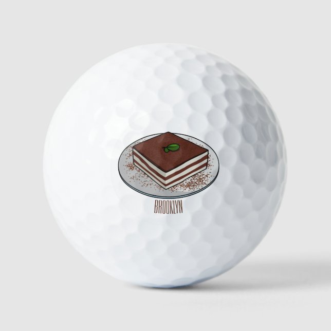 Tiramisu cake cartoon illustration golf balls (Front)