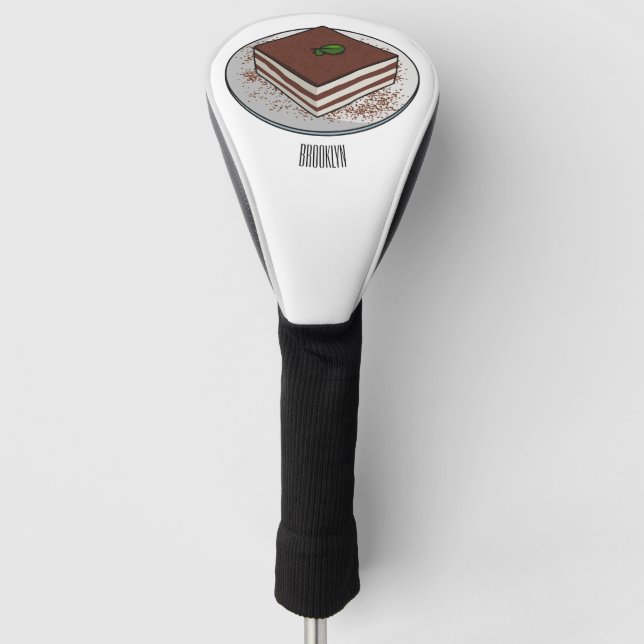 Tiramisu cake cartoon illustration golf head cover (Front)