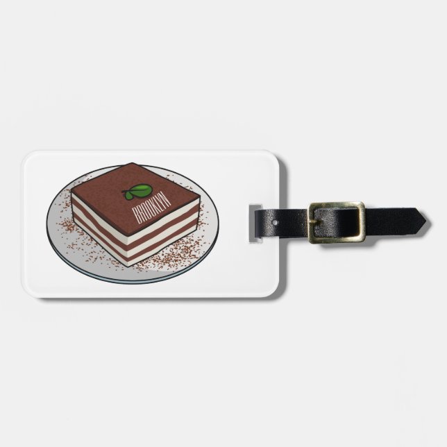 Tiramisu cake cartoon illustration luggage tag (Front Horizontal)