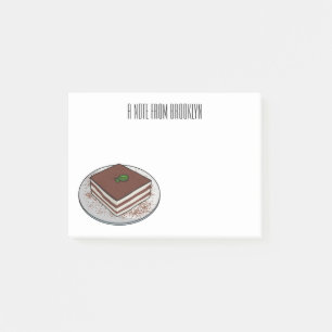 Tiramisu cake cartoon illustration post-it notes