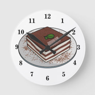 Tiramisu cake cartoon illustration round clock