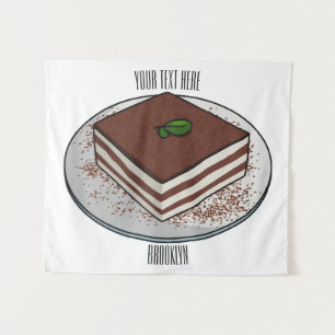Tiramisu cake cartoon illustration tapestry