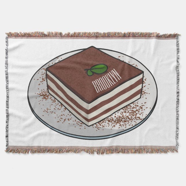 Tiramisu cake cartoon illustration throw blanket (Front)