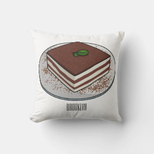 Tiramisu cake cartoon illustration throw pillow