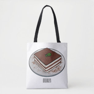 Tiramisu cake cartoon illustration  tote bag