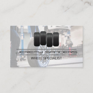 Tire and Wheel Service   Man working on Tires Business Card
