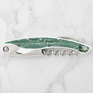Tire-bouchon Agate Green Gold Nom personnalisé Waiter's Corkvis