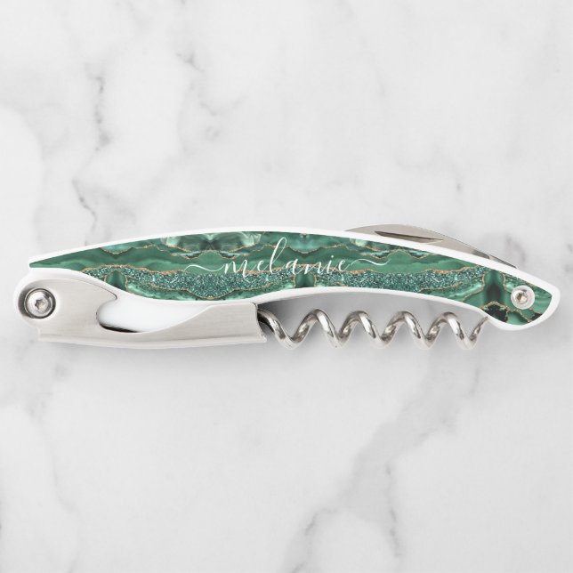 Tire-bouchon Agate Green Gold Nom personnalisé Waiter's Corkvis (Devant)