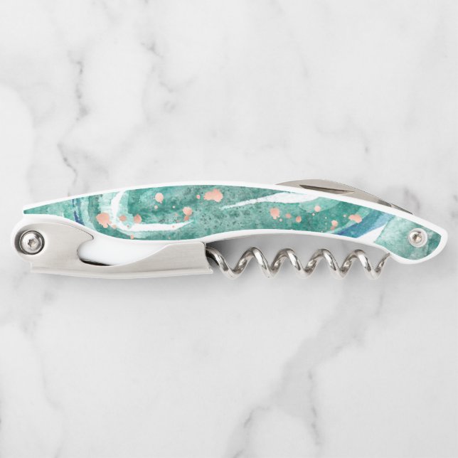 Tire-bouchon Aquarelle Teal et or rose Geode de Faux (Devant)