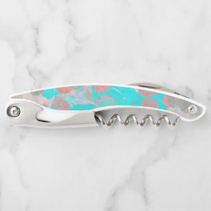 Tire-bouchon Art bleu rouge romantique floral / motif de fleurs