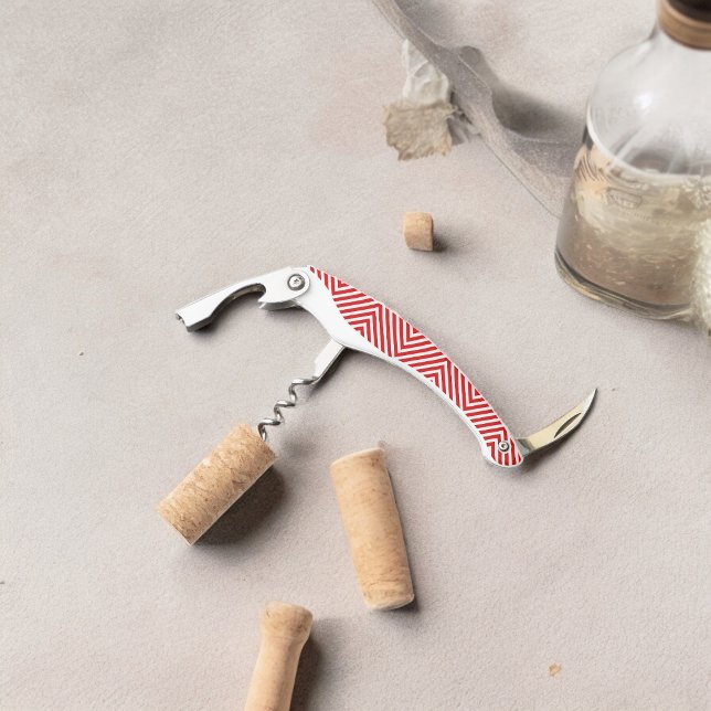 Tire-bouchon Bandes diagonales blanches rouges (Corkscrew Bottle Opener)