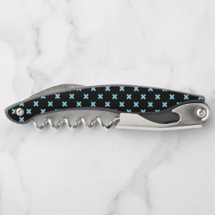 Tire-bouchon Bébé croix bleu coutures sur noir