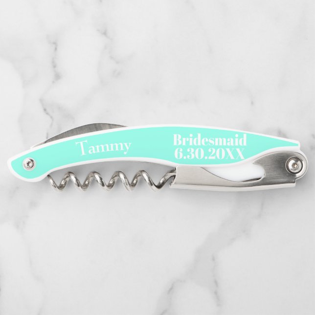 Tire-bouchon Bridesmaid Turquoise Bleu Mariage Favoriser les vi (Dos)
