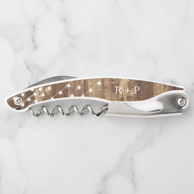 Tire-bouchon Cadeau de mariage personnalisé en bois rustique et (Dos)