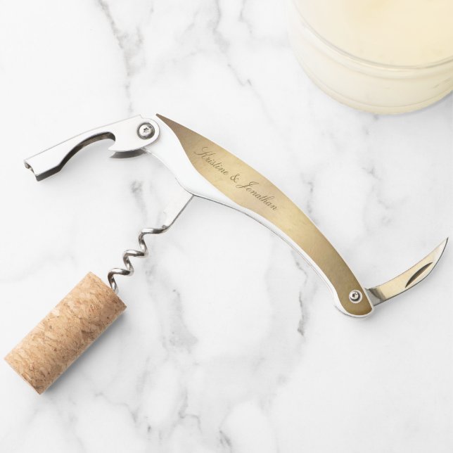 Tire-bouchon Chic Gold Script Calligraphie Mariage or brillant (Devant)