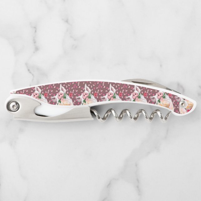 Tire-bouchon Cochon de loup de Waiter avec Rose (Devant)