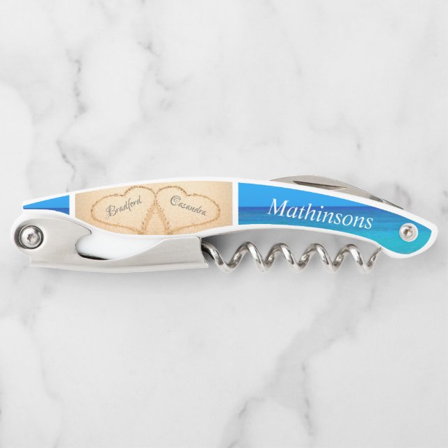 Tire-bouchon Cœurs de mariage Sable Monogramme Demoiselle d'hon (Devant)