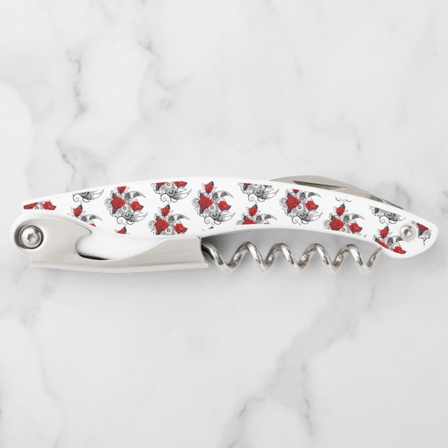 Tire-bouchon Croissant mécanique avec roses rouges (Devant)