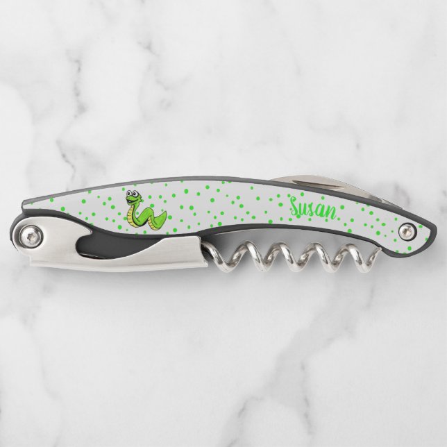 Tire-bouchon Cute Vibrant Vert sourire serpent Pois (Devant)