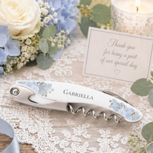 Tire-bouchon Élégant Dusty Blue Boho Floral Bridesmaid Nom