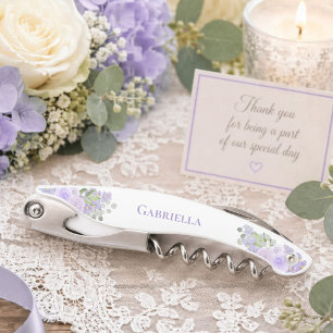 Tire-bouchon Élégant floral aquarelle violet Bohème mariage nom