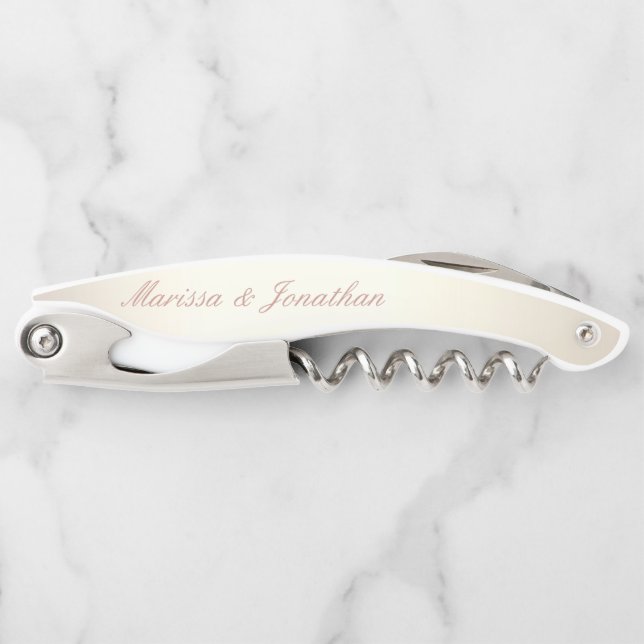 Tire-bouchon Élégant Rose Gold Calligraphie Champagne Mariage (Devant)