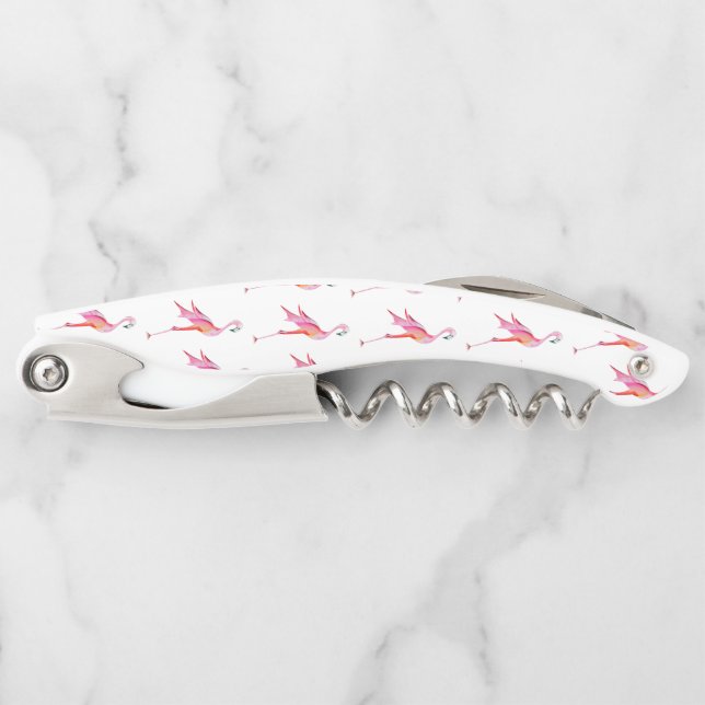 Tire-bouchon Flamant rose Aquarelle tendance Oiseau d'été (Devant)