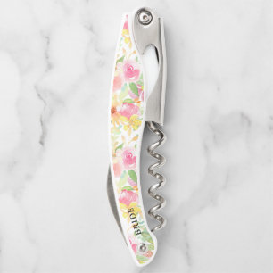 Tire-bouchon Fleurs d'aquarelle rose et jaune motif