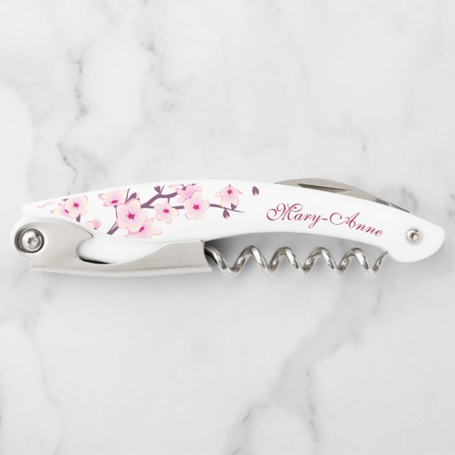 Tire-bouchon Fleurs de cerises blanches roses Monogrammes Corks (Devant)