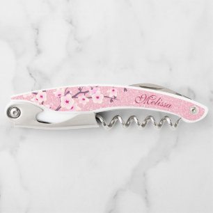Tire-bouchon Fleurs de cerisier à paillettes roses Monogramme f