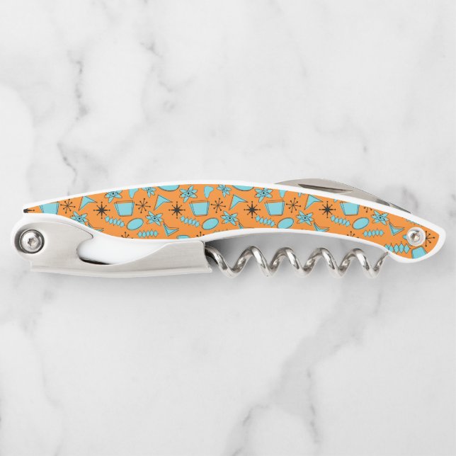 Tire-bouchon Formes atomiques MCM Turquoise sur orange (Devant)