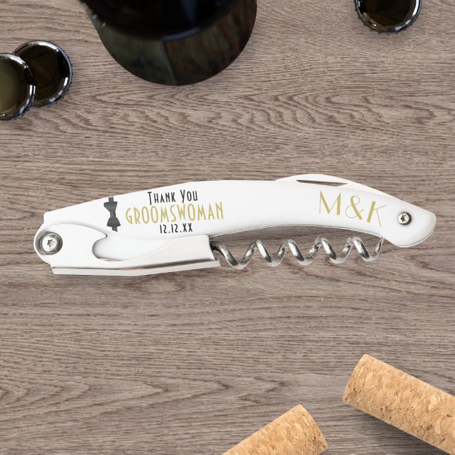 Tire-bouchon Groomswoman Merci 1920 Gatsby Wedding Favor (Add your initials & wedding date to this Groomswoman corkscrew. She'll love it! (also for Groomsmen))