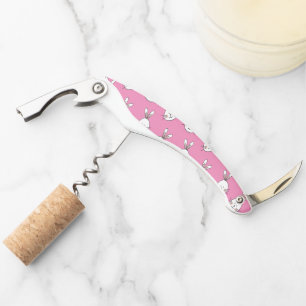 Tire-bouchon Joli lapin blanc de Pâques sur rose