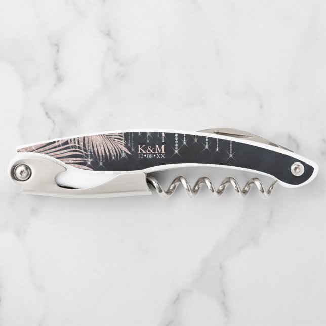 Tire-bouchon Joyau Palm feuille de mariage Rose or/Nvy ID830 (Devant)