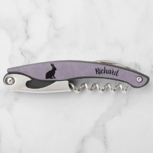 Tire-bouchon Lapin en silhouette noire sur violet clair